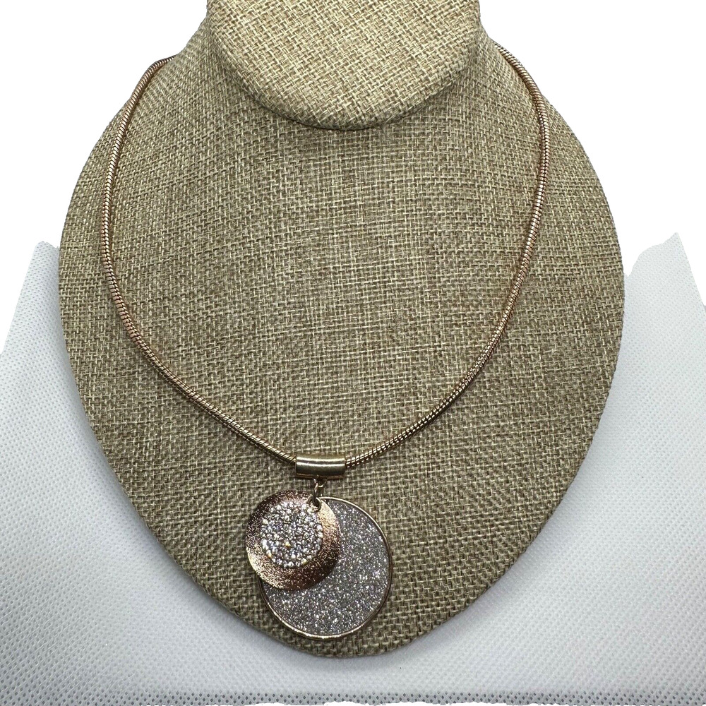 G by Gennaro Gold Tone Necklace Two Tone Disc Sparkle Pendants New